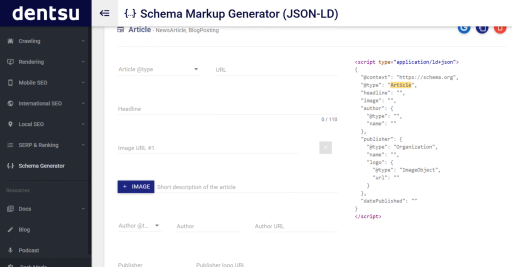 schema generator with blog and article and faq